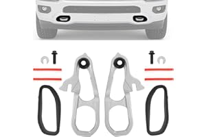 Gelacie Left&Right Silvery Front Tow Hook Kit Compatible with 2019-2024 Ram 1500 DT W/Black Frames & Hardware Replacement for