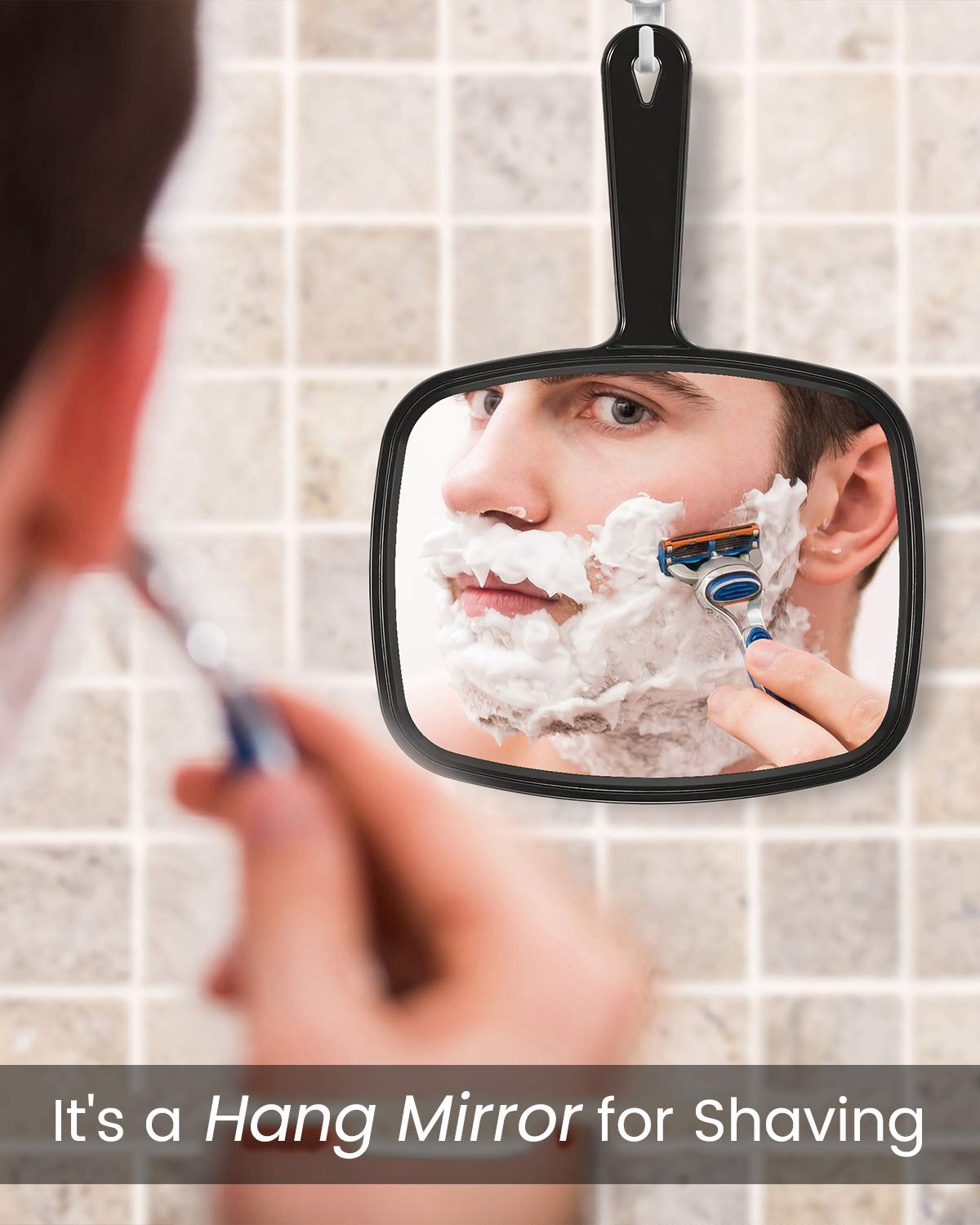 Gladmart Hand Mirror Salon Barber Hairdressing Handheld Mirror with Handle(Square Black): Beauty