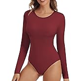 MAXTOOA Long Sleeve Bodysuit Crew Neck for Women Stretchy Soft Shirts 2025 Fall Body Suits for Womens