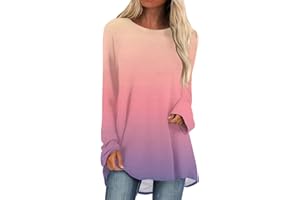 Stutye Tunic Tops for Women Loose Fit Dressy Casual Plus Size Long Sleeved Round Neck Gradient Printing T-Shirt Top Pullover