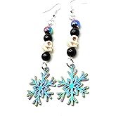 Handmade Dangle Earrings (Beaded Purple Snowflake Charm Rainbow Hematite & Skull Howlite)