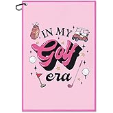 Juoqg in My Era Pink Golf Towel, Funny Golf Bag Towel with Clip, Golfing Accessories for Women, Golfing Gifts for Ladies Mom Grandma Golfer, Birthday Gifts for Player Sport Lover Sister Friend Bestie