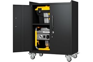 SFTORMAS 35" H Metal Storage Cabinet, with Wheels Garage Storage Cabinet, Storage Cabinet with Doors and Locks,for Home Garage Office Storage Room of Tool Storage Cabinet,Black