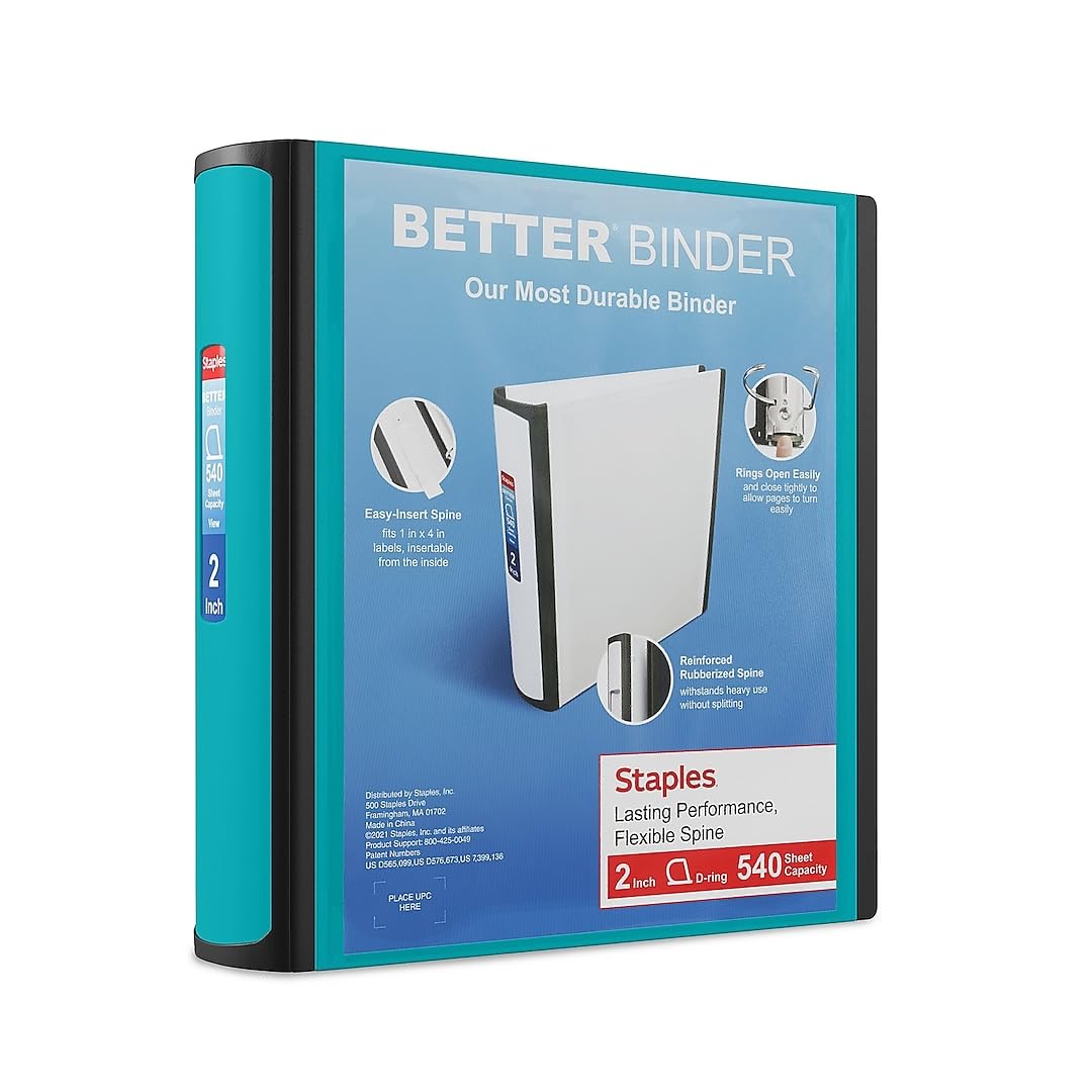 Staples Better Binder, 2-Inch, Teal