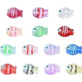 Ornazy 14Pcs Colorful Fish Lampwork Glass Beads Handmade Sea Ocean Animal Beads Cute Glass Loose Spacer Beads for DIY Earrings Bracelet Jewelry Making