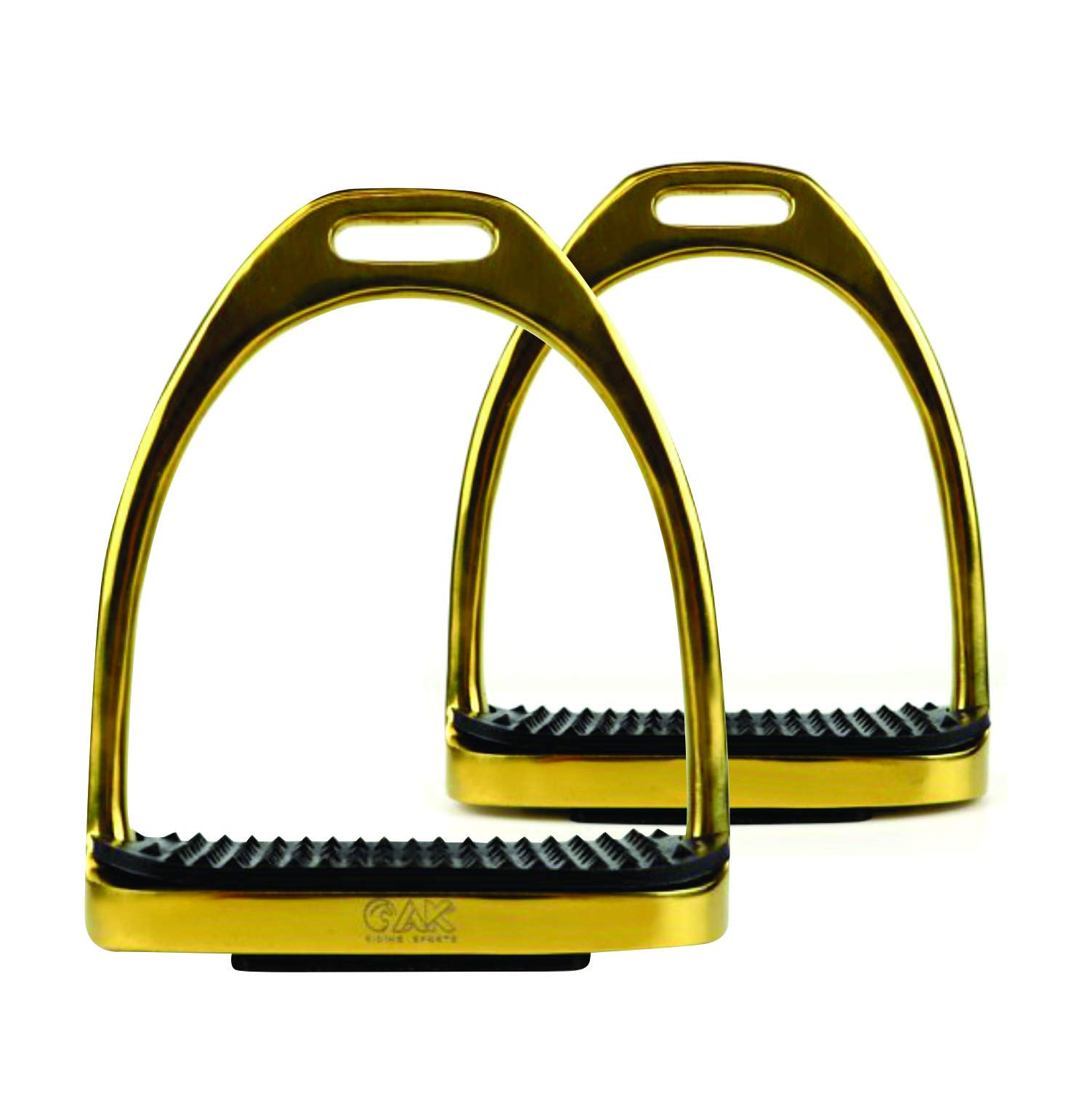 AK Stainless Steel Plane Horse Riding Equestrian Stirrups with Black Treads (Gold, 4.00'') — image 1