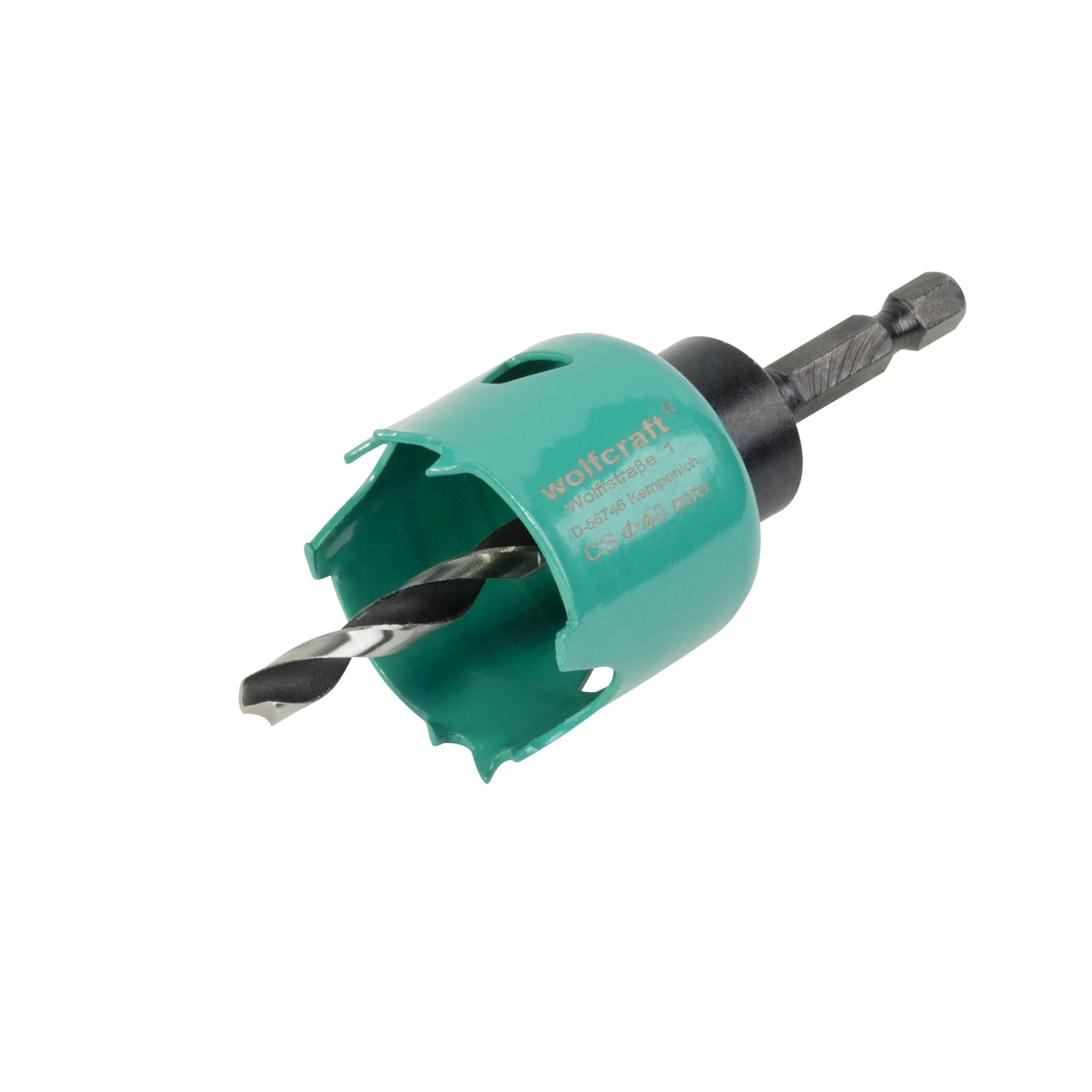 wolfcraft Carbon Steel Hole Saw, Ø 40 mm I 5965000 I for Electrical and Plumbing installations in Wood and Drywall Materials