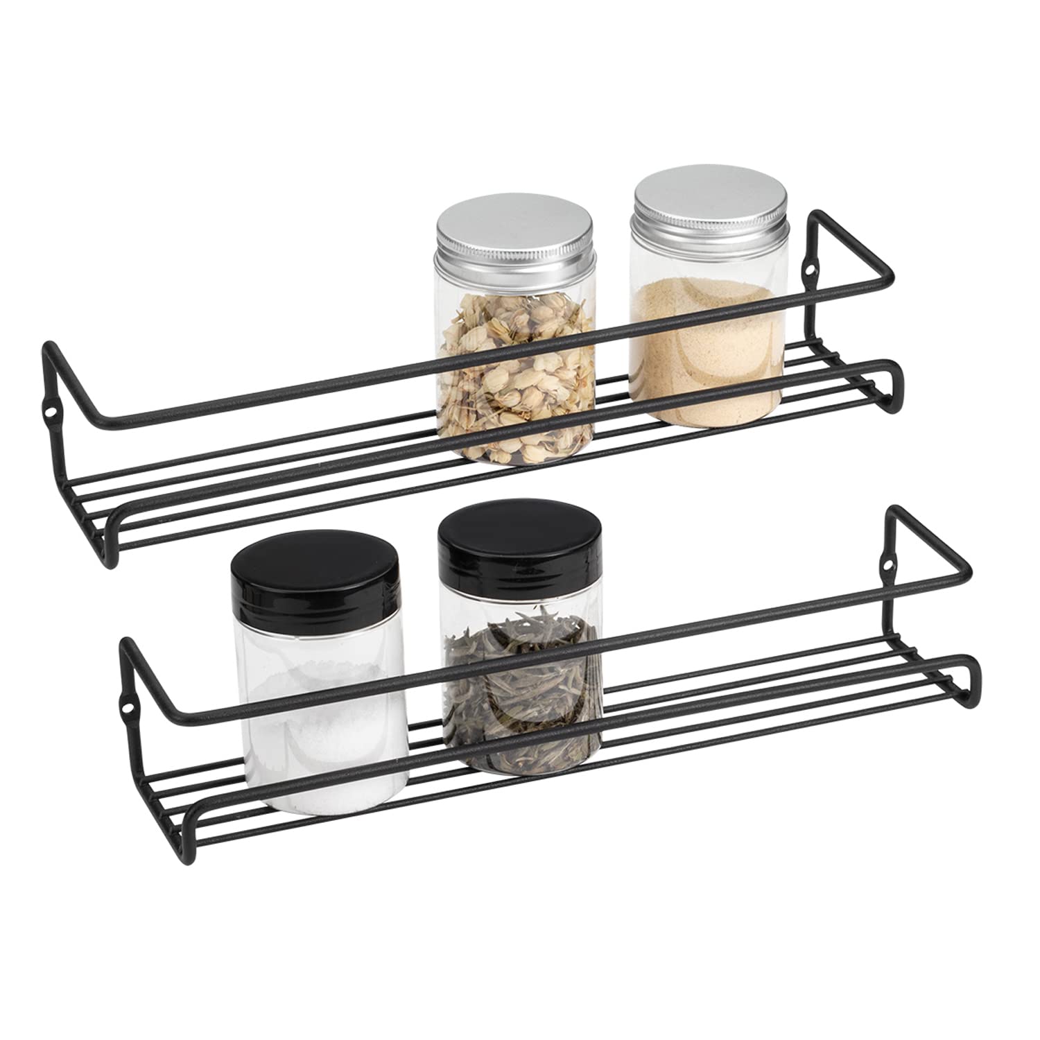 QIWODE Spice Rack Organiser [2 Pcs], Wall Mounted Spice Storage Shelves for Kitchen Cupboard Pantry Cabinet Door, Sturdy Hanging Organiser (Small Size - Black)