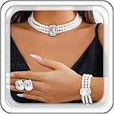 Brishow Pearl Necklace Jewelry Set Wedding Pearls Earrings Necklaces Set Bridal Crystal Bracelet Jewelry for Women (Pack of 3)