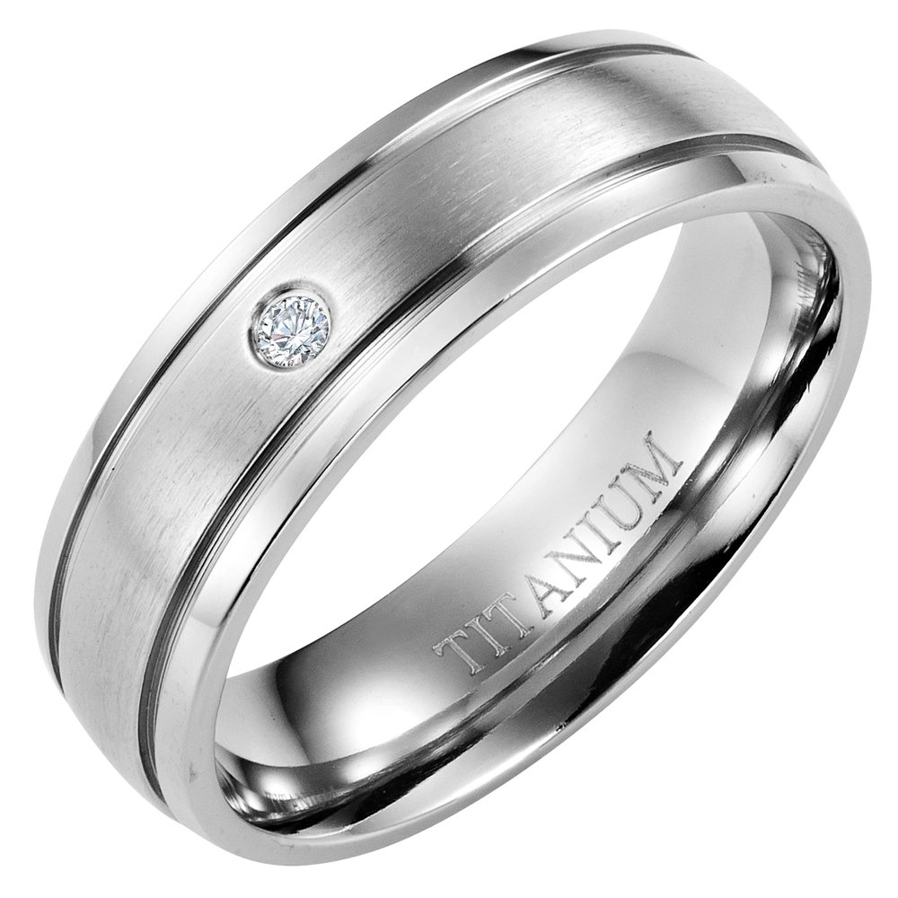 Willis Judd Mens 7MM Titanium Engagement Ring Two Tone Brush and Polished Finish with CZ. Comes in a Box.