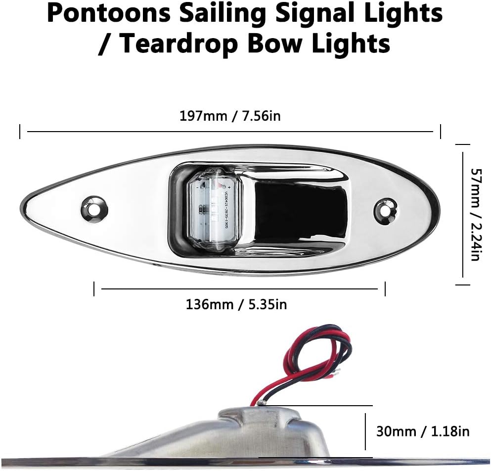 LED Navigation Side Lights,Marine Boat Stainless Steel Flush Mount Waterproof Light 12V, Teardrop Bow Lights,LED Bow Navigation Lights Pontoons Sailing Signal Lights,Red and Green - 1Pair: Automotive