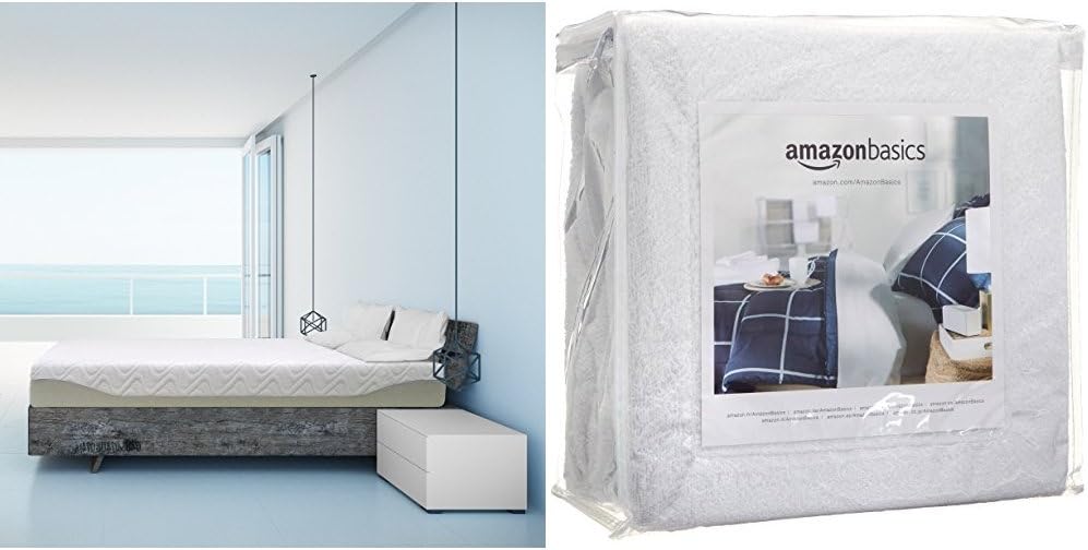 Best Price Mattress 9" Gel Infused Memory Foam Mattress, Queen, White with AmazonBasics Hypoallergenic Vinyl-Free Waterproof Mattress Protector, Queen