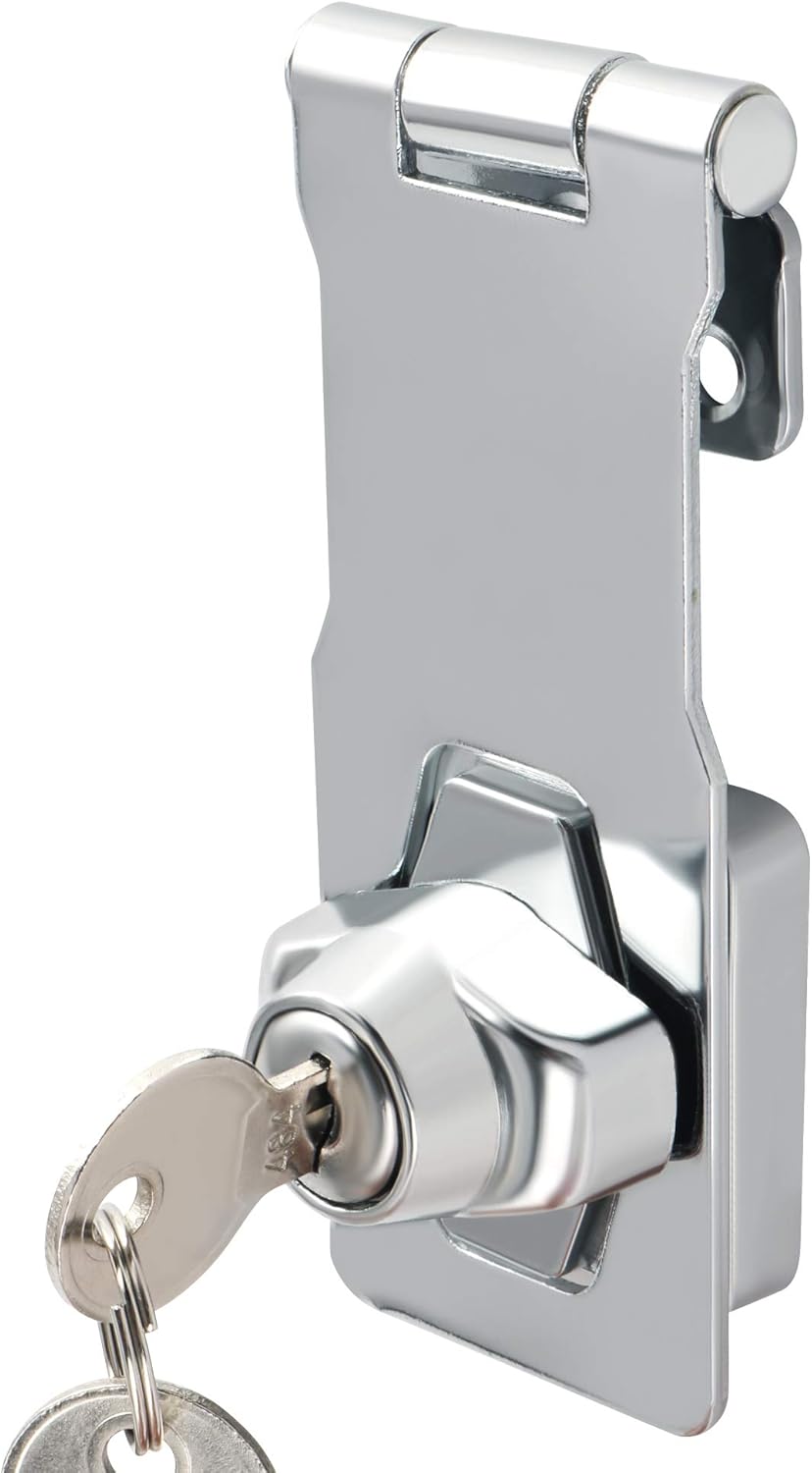 SAYAYO Shed Lock with 2 Keys, Keyed Hasp Door Lock Garden Gate Latch Bolt Security for Wooden Gates 4 Inches Chrome Finished