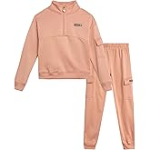 bebe Girls Sweatsuit Set - 2 Piece Fleece Quarter Zip Mock Neck Sweatshirt and Athletic Cargo Sweatpants Activewear Set