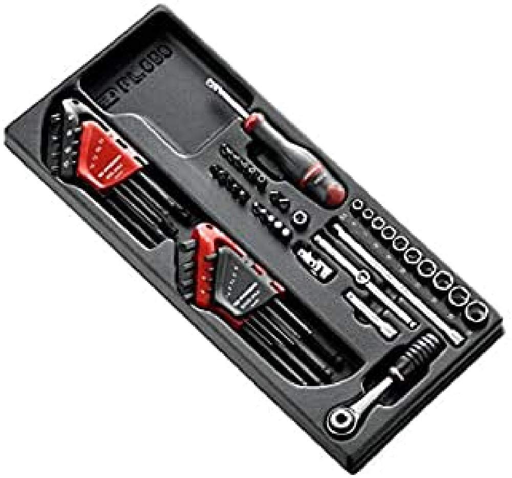FACOM MOD.R161-46 6-Point Socket Set Male Wrench/End Caps, Multi-Colour, 1/4 Inch Set of 52 Pieces