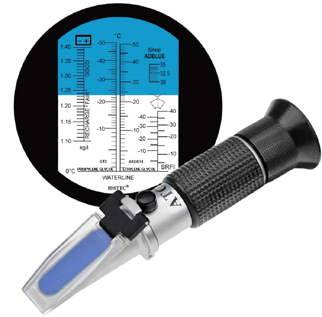 HHTEC 4-in-1 Automotive Refractometer with ATC, Antifreeze Coolant Tester, Battery Acid, Washer Fluid and AdBlue DEF Tester, Car Maintenance Tool
