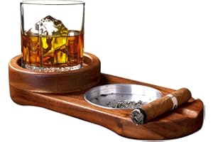 MDCGFOD Classic Wooden Cigar Ashtray Coaster and Holder, Whiskey Glass Tray with Cigar Rest, Great Gift for Men, Home Decor