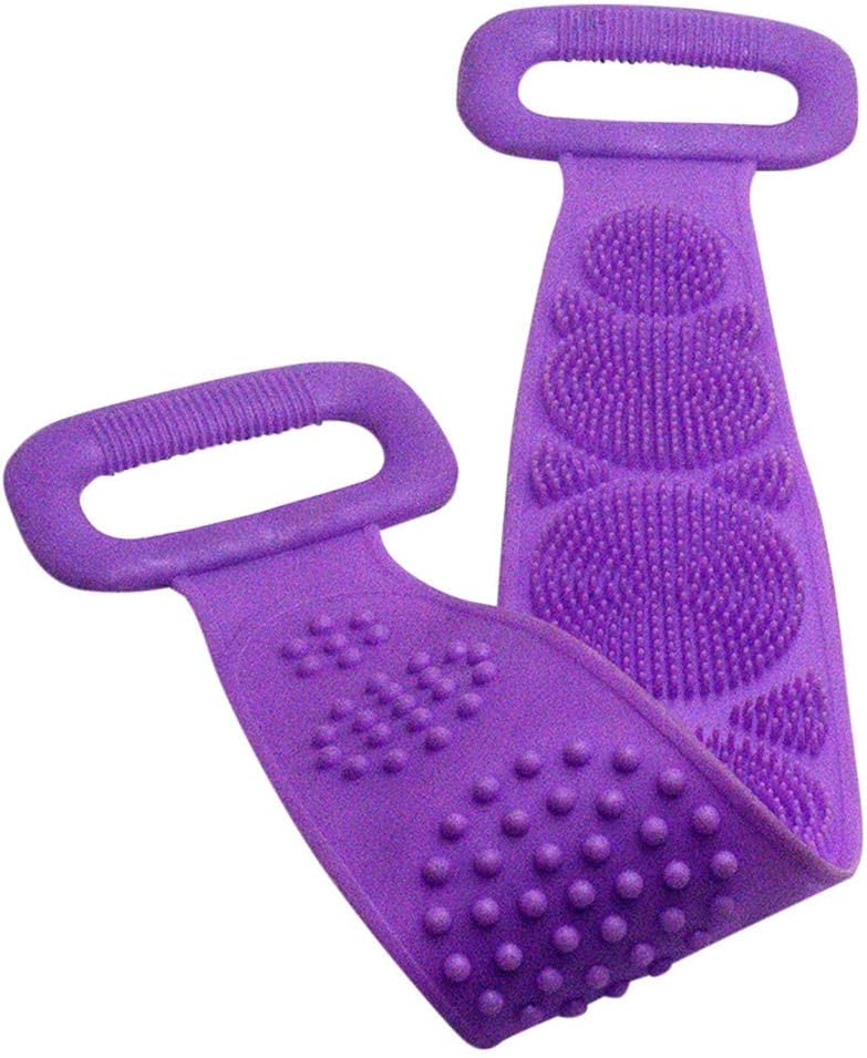 Exfoliating Back Scrubber, Silicone Back Strap,Bath Shower Brush Silicone Bath Towel Body Wash Silicone Body Scrubber Belt with Handles for Shower, Bath, Spa, Body Wash (Purple)