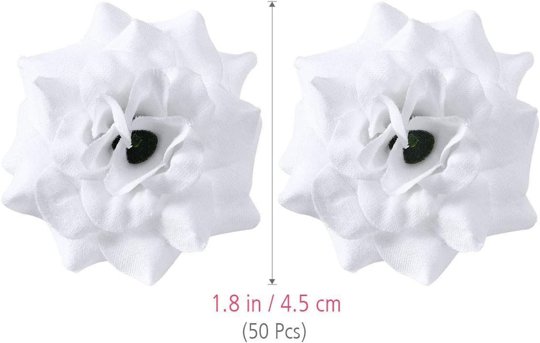 LUOEM 50Pcs Artificial White Flowers Heads Silk Rose Heads Craft Flowers for Wedding Hat Clothes Album - Image 4