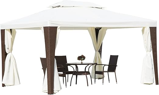 Outsunny Rattan Furniture 3m X 4m Metal Gazebo Marquee Party Tent