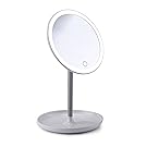 CO-Z Dimmable LED Lighted Vanity Makeup Mirror with Organizer Base, Light Up Portable Desktop Cosmetic Mirror with 10X Magnification for Eye Makeup, Rechargeable Tabletop Vanity Mirror with Lights CE Rohs FCC Certificate, White