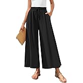 Bestbee Women's Wide Leg Palazzo Pants Dressy Casual Gaucho Pants Elastic Waist with Pockets
