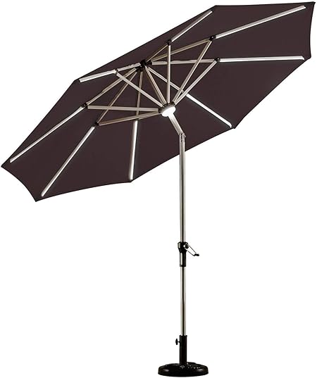Amazon Com Purple Leaf 9 Feet Solar Powered Led Lighted Patio Umbrella With Push Button Tilt And Crank Outdoor Market Umbrella Garden Umbrella Brown Garden Outdoor