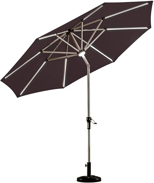 Purple Leaf 9 Feet Solar Powered Led Lighted Patio Umbrella With Push Button Tilt And Crank Outdoor Market Umbrella Garden Umbrella Brown Garden Outdoor Amazon Com