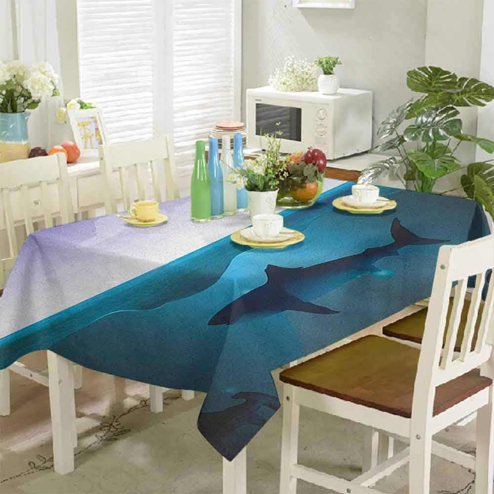 homecoco Decorative Print Tablecloth Wild Sharks Swimming in Sea Atlantic Ocean Peace Clouds Marine Design 54"x90" Modern Rectangle Tablecloth