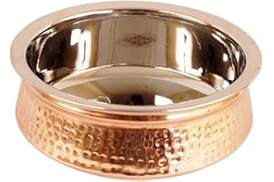 Ukal Pack of 8 Indian Serving Bowl (Handi) Copper Stainless Steel Hammered Dishes Serve Ware for Vegetable and Curries 6 inch