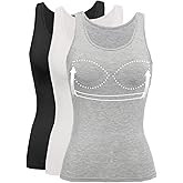 Tank Top with Built in Bra Cup for Women Casual Wide Strap Sleevless Layer Camisole Yoga Top Pack S-3XL