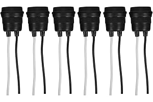 HOMSFOU 6pcs Black Rubber Waterproof E27 Lamp Socket Holder with Cord, Screw Thread Light Bulb Base