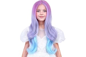 WAVELNM Kids Rainbow Wig Girls Colorful Long Curly Wavy Wig Child Purple Mixed Wigs Daily Halloween Cosplay Wigs for Kids