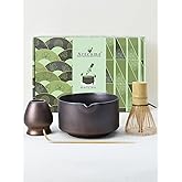 Artcome Matcha Bowl Set with Spout – Handmade Ceramic Chawan, Bamboo Whisk, Whisk Holder, Tea Scoop, and Matcha Manual – Traditional Japanese Tea Set for Matcha Lovers