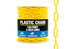 Houseables Plastic Chain, Safety Barrier, 2" Links, Light Weight, UV Protected, Accessory for Crowd Control, Queue Line, Decoration, Chains Link Fence, Yellow, 124 Feet