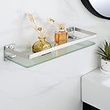 SAYAYO Tempered Glass Wall Shelf 38cm with SUS304 Rail Brushed Finish view 2