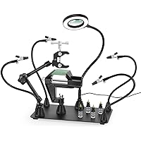Magnetic Helping Hands Soldering Third Hand, PCB Circuit Board Holder with 3X LED Magnifying Lamp, 360 Hot Air Gun Holder, Ex