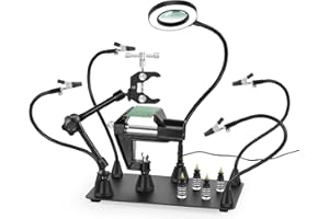 Magnetic Helping Hands Soldering Third Hand, PCB Circuit Board Holder with 3X LED Magnifying Lamp, 360 Hot Air Gun Holder, Ex