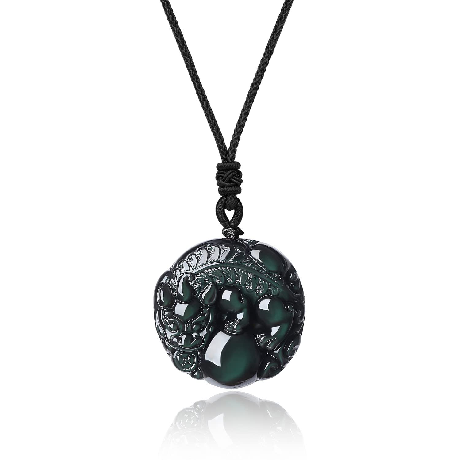 COAI Natural Rainbow Obsidian Pixiu Chinese Totem Animal Stone Pendant Mala Necklace