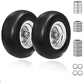 2 PC 11x4.00-5" Flat-Free Tire and Wheel, 11" Lawn Mower Tire, 3/4" or 5/8" Bearings, Durable Smooth Tread, Fits Zero-Turn Lawn Mowers Tires, 350lbs Load Capacity, Adjustable Center Hub (3" to 4.4")