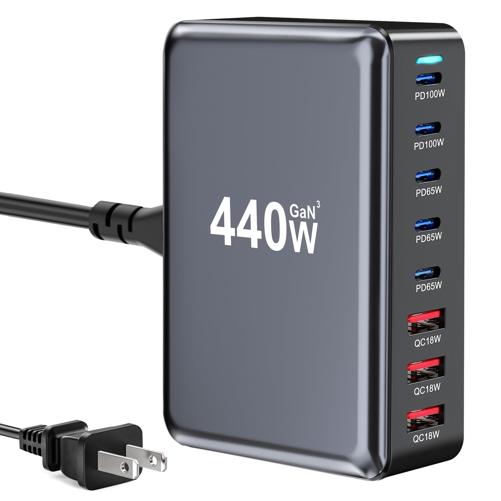 440W USB C Fast Charger Block, Multi-port USB Charging Station, GaN Ⅲ Double 100W PD PPS Port Fast Charging Station for Multiple Devices,Laptop Wall Charger Compatible with MacBook, iPhone 17,iPad etc