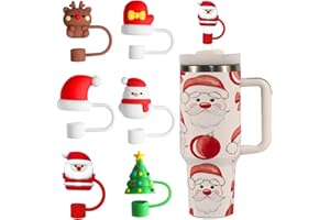 Hotanry 6 Pcs Stanley Straw Cover Cap, Christmas Stanley Straw Topper Stanley Cup Accessories Santa Claus Christmas Tree 10mm Silicone Straw Covers for Stanley 30 & 40 Oz Tumbler Christmas Gifts