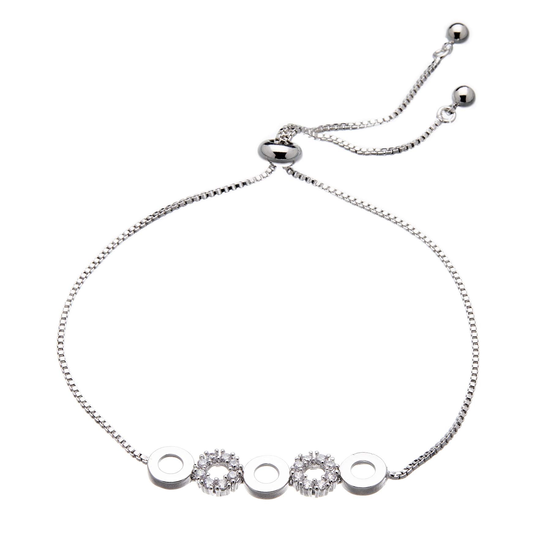 Bello London Silver plated Bracelet with an adjustable sliding clasp and five linked rings - Nerola