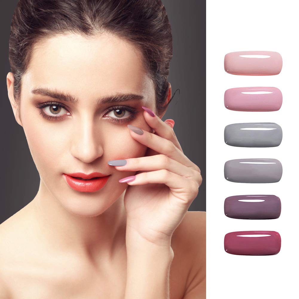Gel Nail Polish Set, Beautlinks Nude Gray Series 6 Colors Nail Art Gift Box Soak Off UV LED Gel Polish Kit 8.3ml (Set 1)