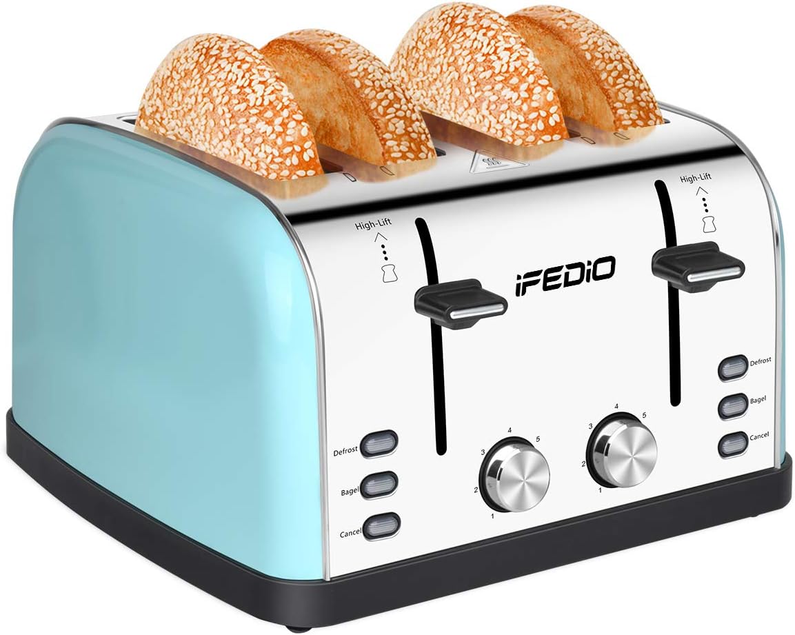 Toaster 4 Slice Toaster 1.5-inch Extra Wide Slot Toasters Best Rated Prime Stainless Steel Four Slice Bread Bagel Toaster 7-Shade Setting Defrost/Reheat/Cancel Function, Removable Crumb Tray 1500W