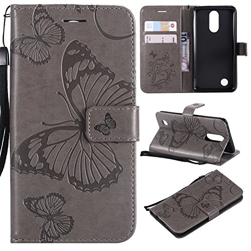 LG Aristo Case, LG Rebel 3 LTE Case, LG Phoenix 3 Case, LG Fortune Case, LG Rebel 2 LTE Case, LG Risio 2 Case, LG K8 2017 Case,Wallet Leather Folio Card Holder Phone Case Cover,Butterfly Gray
