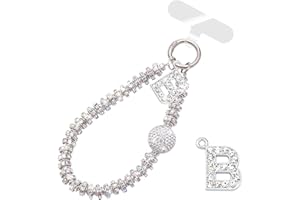 VirgoCCY Letter Diamond Phone Charm With Phone Tether Tab, Luxury Bling Diamond Glitter Wrist Strap, Hanging Accessory Anti-loss Phone Lanyard Gifts for Women Girls-B