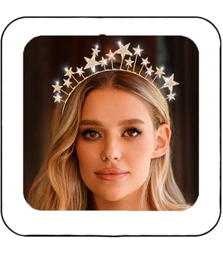 Sparkly Moon Halo Crown Headband Silver Star Rhinestones for Women Gothic Lace Halo: Moon Goddess Crown, Stars & Silver  main image 3