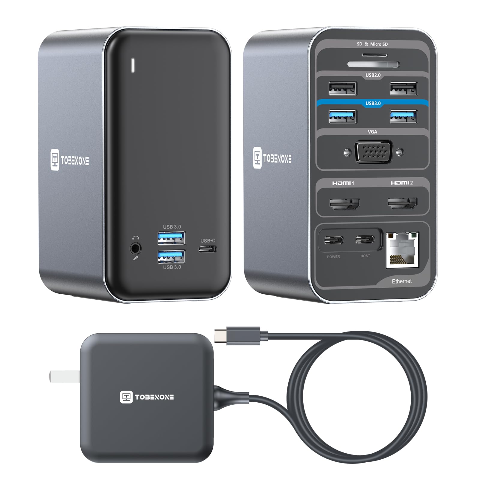 Photo 1 of TobenONE USB C Docking Station Dual Monitor with 100W GaN Charger, Laptop Dual HDMI Docking Station with 7 USB, SD/TF, Ethernet, and Audio/Mic, 15 in 1 USB C Dock for Windows, and ChromeOS