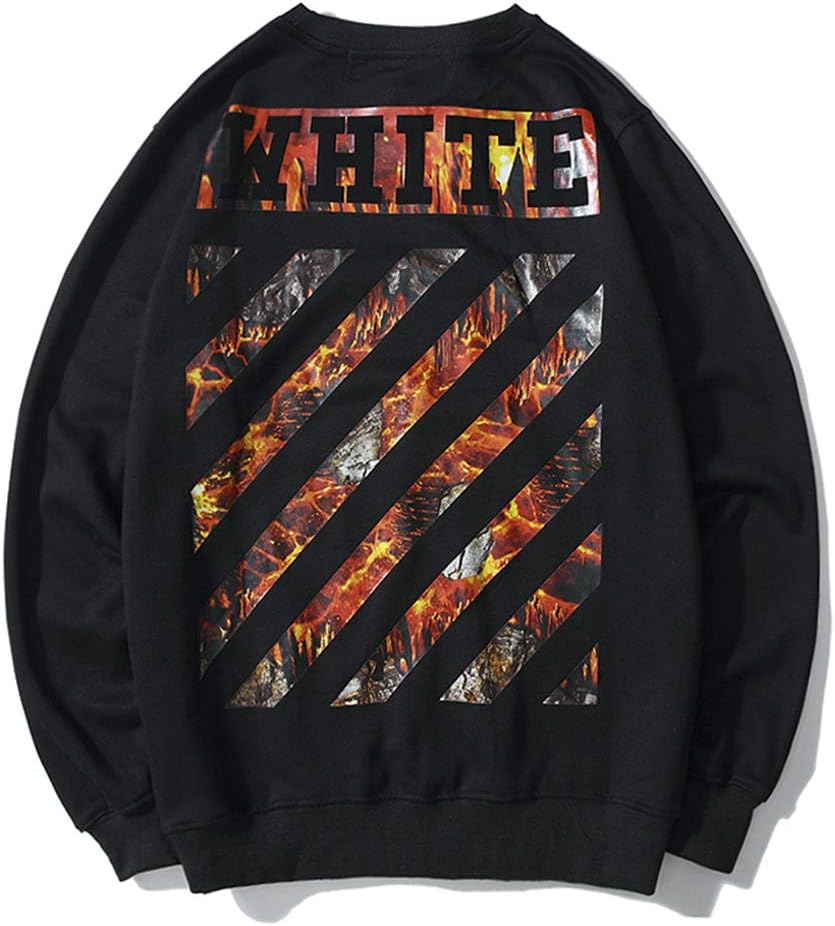 DoDui ow White Flame Volcano Flame Slanted Terry Round Neck Loose Hip hop Street Men's Sweater